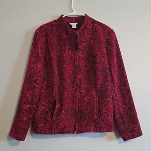 CHRISTOPHER & BANKS Jacquard Blazer Jacket, Red Floral W Pockets XL